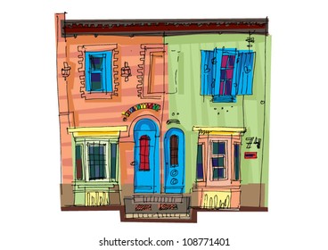 double house - cartoon