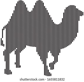 Double humpback Camel black sign isolated with line art on white background. Camel symbol of desert. 