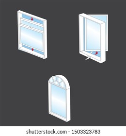 Double hung, casement and combination window graphic illustration for brochures and websites - Vector
