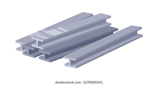 Vigas dobles. Material de acero apilado. Vigas de metal cortadas, vigas de madera. Material de construcción para ingeniería, industria de construcción. Ilustración vectorial plana aislada en fondo blanco