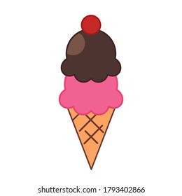 double ice cream cone strawberry and chocolate vector illustration