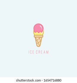 Double Ice cream or Popsicle or frozen ice. Summer dessert. Minimalistic Icon. Colored vector logo. Cartoon style, simple flat design. Trendy illustration. Icon is isolated on a blue background