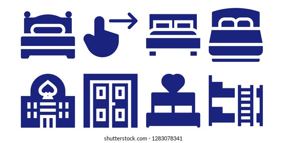  double icon set. 8 filled double icons. Simple modern icons about  - Casino, Bed, Double door, Swipe right, Double bed, Bunk bed