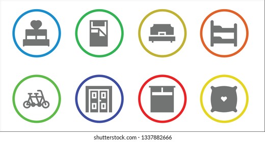 double icon set. 8 filled double icons.  Simple modern icons about  - Bed, Tandem, Double door, Single bed, bed, Bunk Pillow