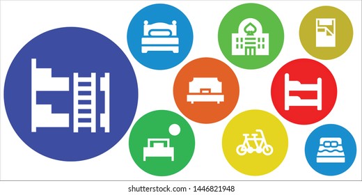 double icon set. 9 filled double icons.  Collection Of - Bunk bed, Bed, Casino, Tandem, Single bed