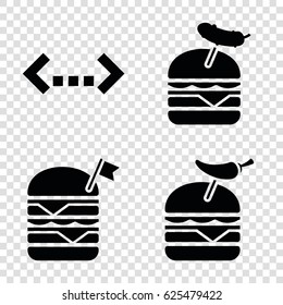 Double icons set. set of 4 double filled icons such as double burger with flag, burger with pepper, burger with sausage