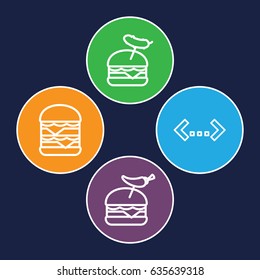 Double icons set. set of 4 double outline icons such as burger with pepper, burger with sausage, double burger