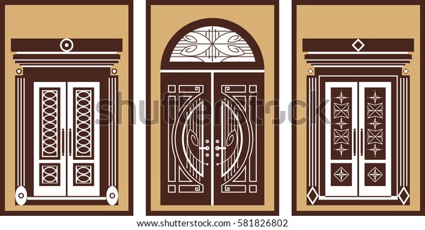 Double Interior Doors Art Nouveau Style Stock Vektorgrafik