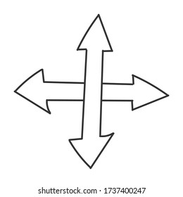 Double intersecting arrow. Vector drawing in the Doodle style, isolated on a white background for design and theme design.