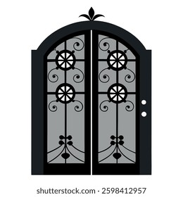 A double iron door with vintage floral carvings