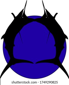Double jumping marlin silhouette in blue circle