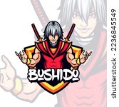 Double Katana Swords Ronin Samurai Vector Mascot
