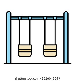 Double kid swing icon. Outline double kid swing vector icon color flat isolated