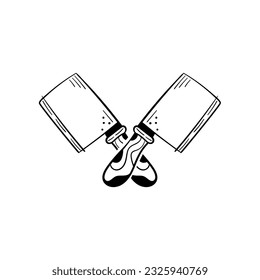 Double knife crossed logo design. Kitchen cooking chef hand drawn vector drawing illustration