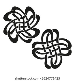 Double knot symbol. Intertwined loop figure. Abstract vector sign. Black cultural element.