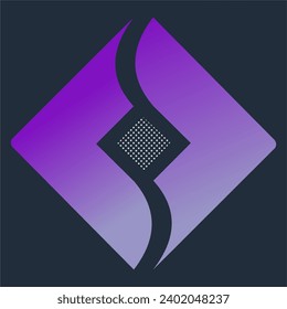 The double L logo is graduating purple and has a small patterned square in the center. Black background
