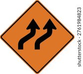 Double Lane Shift Right US Road Sign Vector Tranparent Background Icon