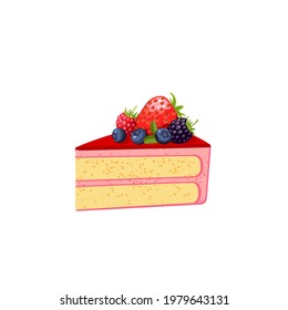 Double layer cake glazed and topped with berries. Vector illustration cartoon flat icon isolated on white background.