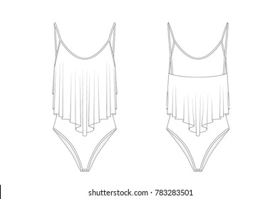 double layer frill body suit technical sketch