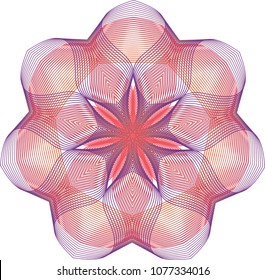 Double layer guilloche rosette with folded ribbons and central star shape.