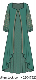 DOUBLE LAYER LONG MAXI DRESS IN EDITABLE VECTOR FILE