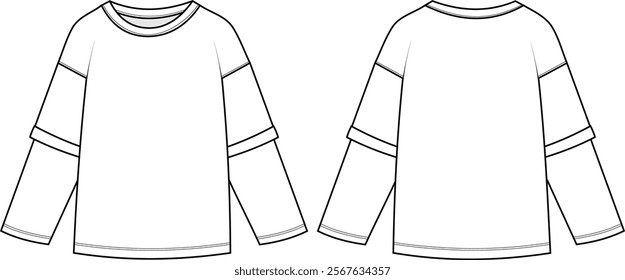 double layer long sleeve t shirt flat sketch