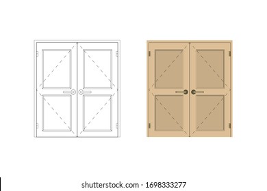 Double leaf door. Design interior. Vector illustration.