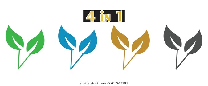 Double Leaf Icon Set, Nature and Ecology Symbol