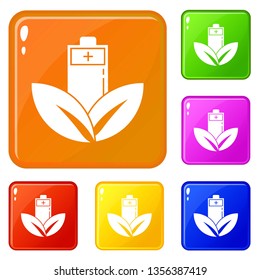 Double leaf icons set collection vector 6 color isolated on white background