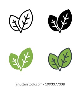Double leaf of plant or tree. Ecological, vegan, illustration. Eco friendly for healing herbs. Eco black line leaf icons, branch, grow, foliage. Vector illustration on white background. EPS10