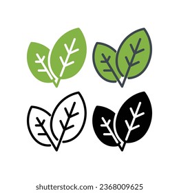 Hoja doble de planta o árbol. Ecológica, vegana, ilustración. Ecológico para las hierbas curativas. Iconos de hoja de línea negra ecológica, rama, cultivo, follaje. Ilustración vectorial sobre fondo blanco. EPS10