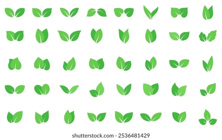 Double Leafy Icon Set. Minimalist and simple design of green leaves.