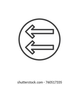 Double left arrows line icon, outline vector sign, linear style pictogram isolated on white. Symbol, logo illustration. Editable stroke