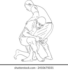 Double leg takedown clipart, Wrestlers in action vector art, Cartoon sketch of wrestlers in a struggle