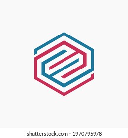 Double letter E hexagon logo. The two letters E facing each other are arranged to form a hexagon. Monogram logo suitable for any type of company.