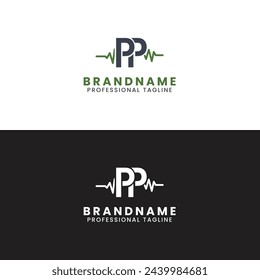 Doble letra pp power solar logo y latido médico logo 
