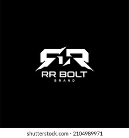 Double Letter R Logo with Bolt Icon, Storm Balance Letter Logo Design, Geometric Charging Storm Icon Vector
