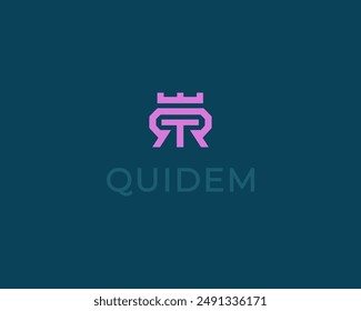 Double letters R and letter T logo. Premium monogram with crown symbol. Vector illustration.