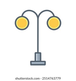 Double light post. Illuminated street post with two lights, perfect for urban or city design projects.