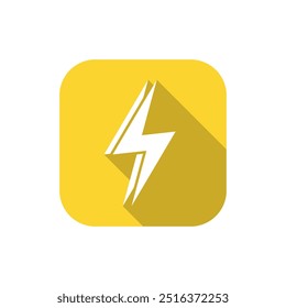 Double lightning icon on square background. Thunder bolt with long shadow