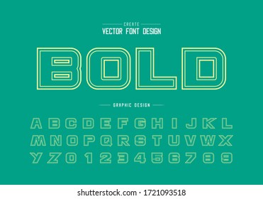Double line font and bold alphabet vector, Design typeface letter and number, Graphic text on green background