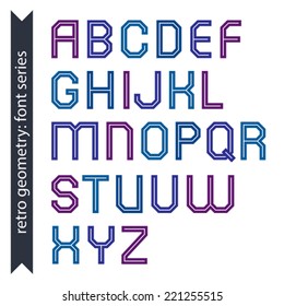Double line geometric font, retro style typeface made with straight parallel lines only. Vector uppercase glyphs set. 