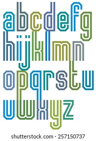 Double line geometric font, retro style typeface made with straight lines only. Best for posters, headlines and graphic design in 70Ã?Â¢??s retro style. Lowercase glyphs set.