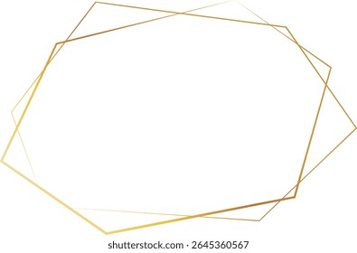 Double Line Hexagon Frame with Gold Lines on Transparent Background