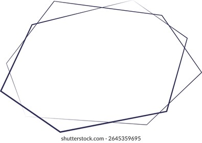 Double Line Hexagon Frame with Navy Lines on Transparent Background