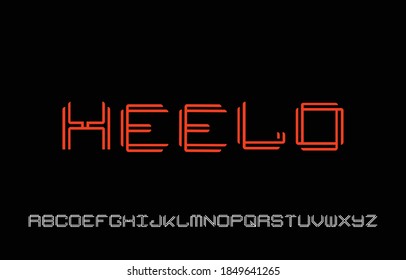 Double line monogram alphabet and tech font. Typography fonts vintage uppercase and modern. Vector illustration.