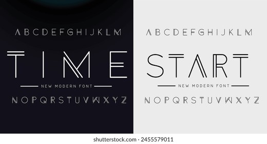 Double line monogram alphabet and tech fonts. Lines font regular uppercase and lowercase. Vector illustration.