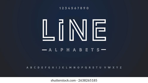Double line monogram alphabet and tech fonts. Lines font regular uppercase and lowercase. Vector illustration.	