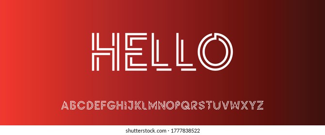 Double line monogram alphabet and technology font. Typography fonts regular uppercase and lowercase. Vector illustration.