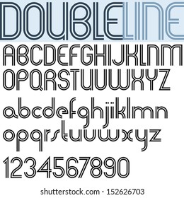 Double Line retro style geometric font, light version, trendy and stylish letters alphabet. Best for use as a headlines in advertising, stylish retro art, graphic designs, posters and web design.